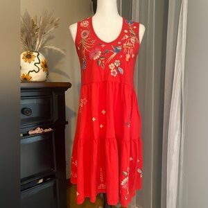 Johnny Was Los Angeles red floral embroidered sleeveless dress